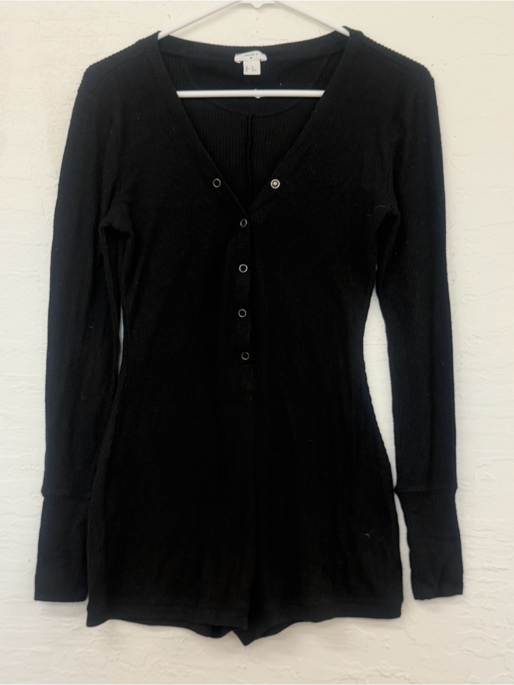 Black Ribbed Long Sleeve Romper
